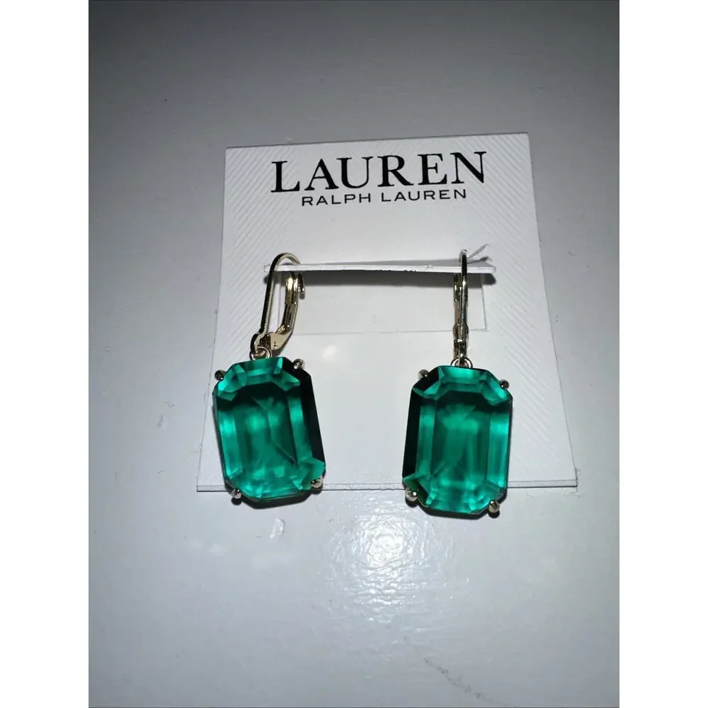 Lauren Ralph Lauren Women’s Gold Tone Green Crystal Drop Earrings